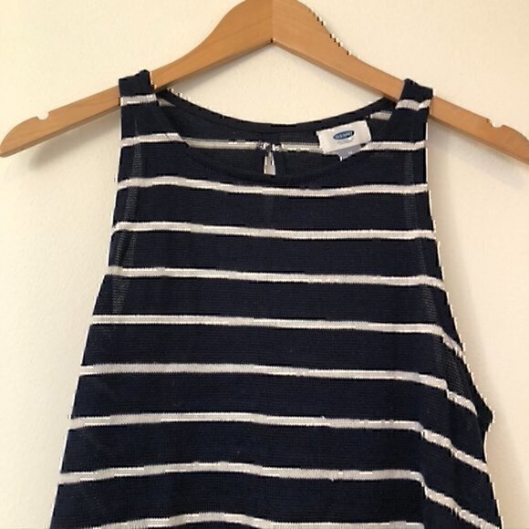 OLD NAVY Navy Blue White Striped Sleeveless Knit Cutout Back Tank Top Medium M - Picture 2 of 11